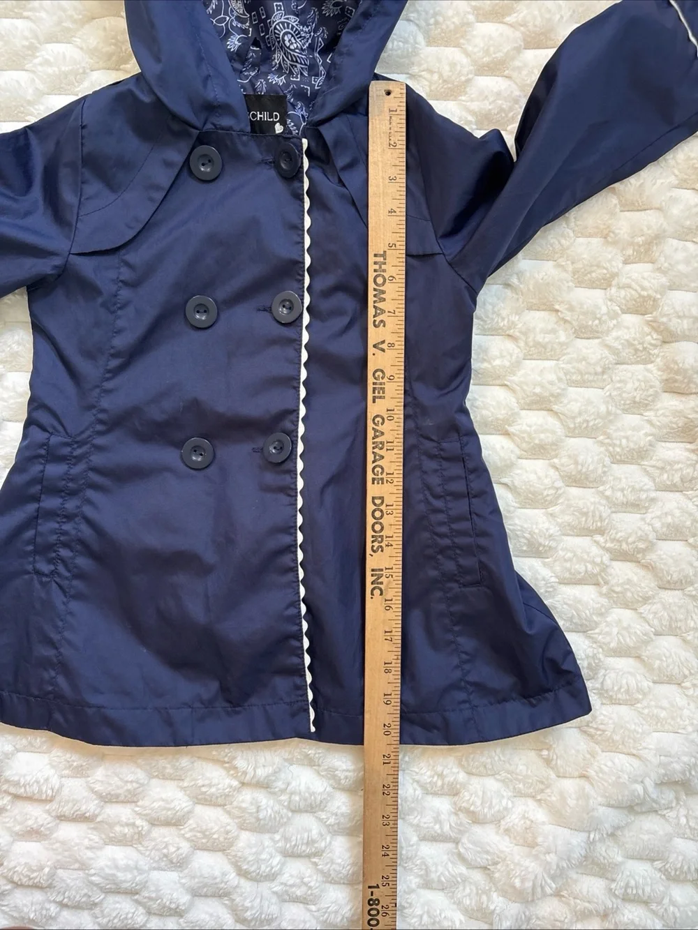 Rothschild Navy Blue Raincoat Jacket Double Breasted Button Scalloped Trim